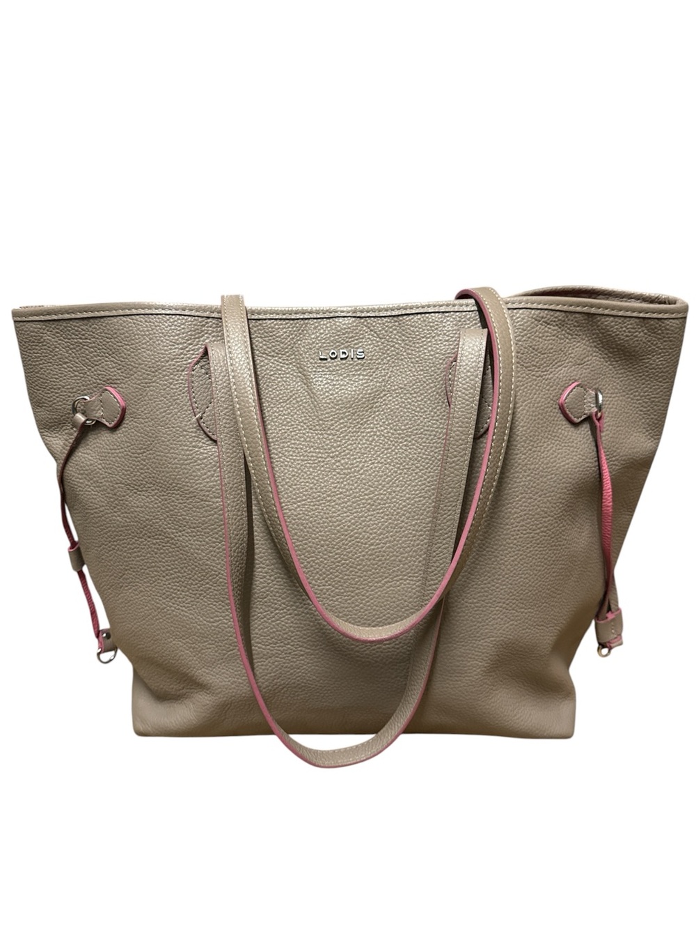 Lodis Taupe Tote with Pink Trim Straps